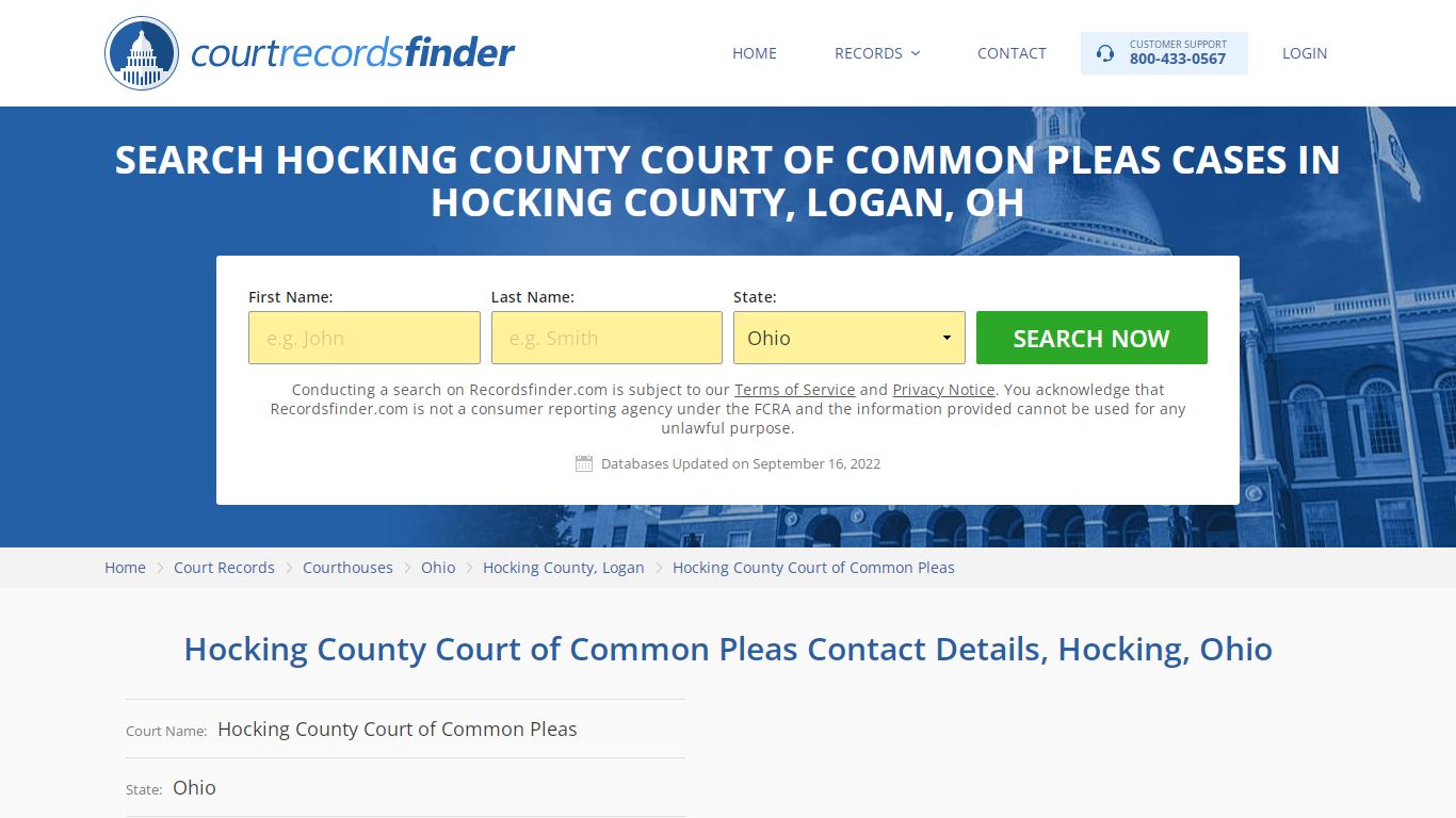 Hocking County Court of Common Pleas Case Search - RecordsFinder