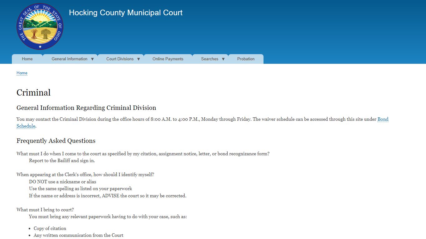 Criminal | Hocking County Municipal Court